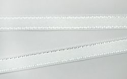 Панделка сатен - бяла със сребърен кант - 10м