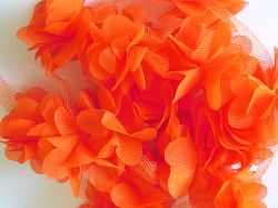 Тюлена лента с цветя - Оранжево - 1 м.