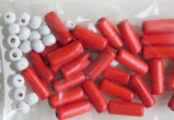 Мъниста -Дървени Червено и Бяло - 50 бр.