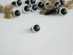 Стъклени очички за кукли на винт - Черно и бяло  - 20 бр.- 8 мм.