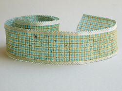 Панделка - Синьо и Злато каре с брокатени частици - 2 м.