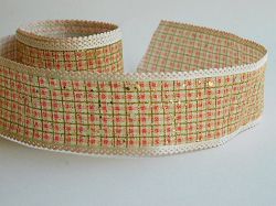 Панделка - Розово и Злато каре с брокатени частици - 2 м.