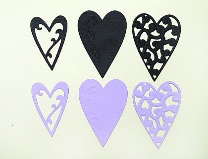 Сърца- лилаво и черно - 6 бр.