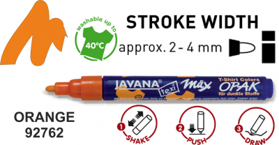 JAVANA OPAK max - Маркер за текстил 2-4 мм за ТЪМНА ОСНОВА - ОРАНЖ