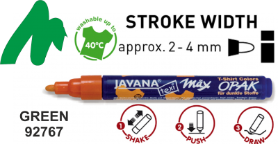 JAVANA OPAK max - Маркер за текстил 2-4 мм за ТЪМНА ОСНОВА - ЗЕЛЕНО