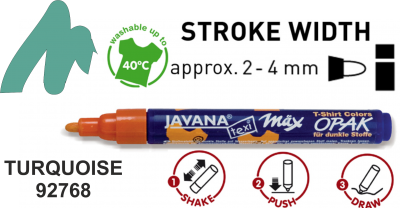 JAVANA OPAK max - Маркер за текстил 2-4 мм за ТЪМНА ОСНОВА - ТЮРКОАЗ