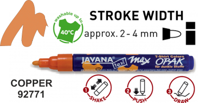 JAVANA OPAK max - Маркер за текстил 2-4 мм за ТЪМНА ОСНОВА - МЕДНО