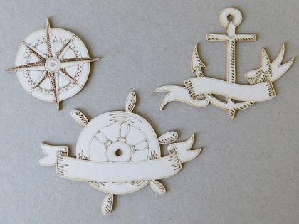 Морски приключения - Рул, Компас и Котва - 3 бр.- 8,50 х 6,50  см