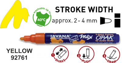 JAVANA OPAK max - Маркер за текстил 2-4 мм за ТЪМНА ОСНОВА - ЖЪЛТО