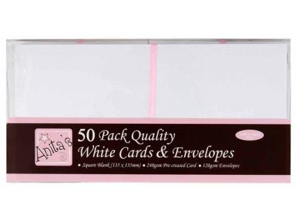 Комплект  картички с пликове Бяло - 50 бр. квадрат - 13,5 х 13,5 см