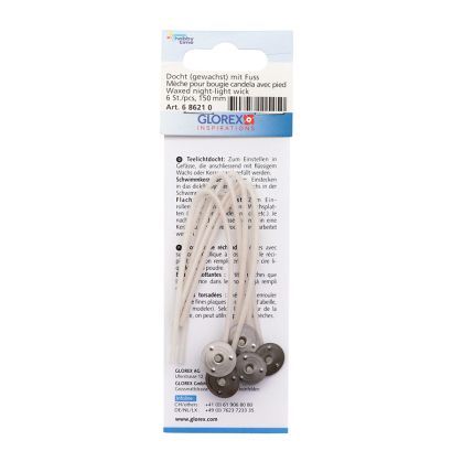 Фитил за свещ с метална основа - 15 см - 6 бр.