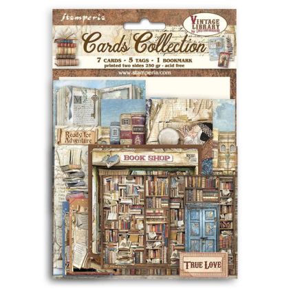 Комплект за картички и тагове - Vintage Library - 13 елемента