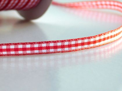 Панделка - Червено и бяло каре  - 0,60 см - 2 м.