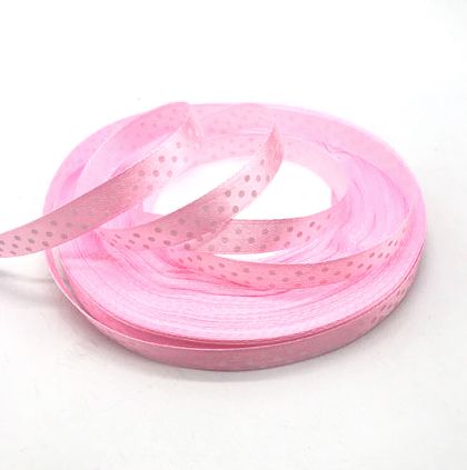 Панделка сатен на точки - розова - 4м.