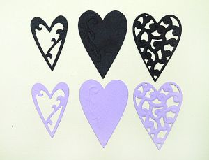 Сърца- лилаво и черно - 6 бр.