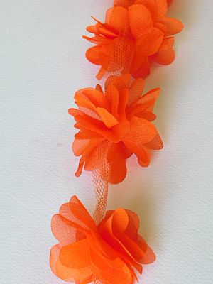 Тюлена лента с цветя - Оранжево - 1 м.