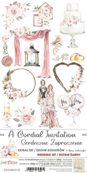 Комплект дизайнерска хартия с елементи за изрязване - A CORDIAL INVITATION Wedding set - 12 листа