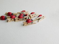 Дървени щипки с калинка - малки - 10 бр.