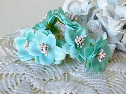 Текстилни цветя с тичинки мат - Аквамарин