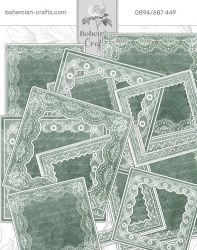 Комплект изрязани елементи - Wedding magnolias - Green Square Lace - 6 бр.