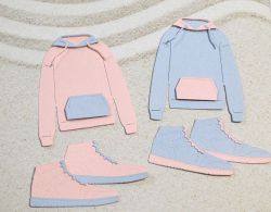 Елементи от хартия - Кецове и Худи Розово и Синьо - 22 елемента