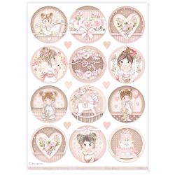 Фина оризова хартия за декупаж 21 x 29.7 cm. Baby girl rounds