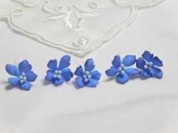 Ръчно изработени цветя от плат - Мини Синьо - 5 бр.