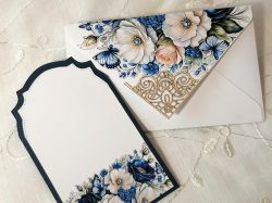 Комплект плик с вложка - Тъмно синьо Рози - 15,70 х 10,00 см