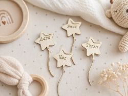 Елементи от бирен картон за Бебешка визитка Балончета Звезди - Дата, Час, Килограми, Сантиметри 