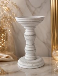 Shabby Chic Бял Дървен Свещник / Поставка - 10.50 х 17,00 см