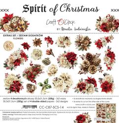Комплект дизайнерска хартия с елементи за изрязване - Flowers & More / Spirit Of Christmas  - 4 листа