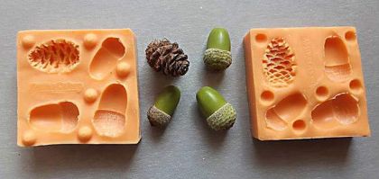 Силиконов молд - 3D жълъди и шишарка - 4 елемента