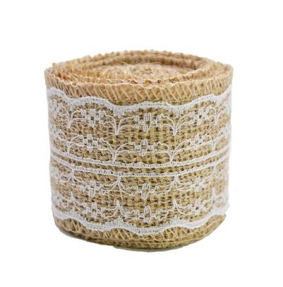 Лента от зебло и бяла дантела - 2,00 м