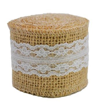 Лента от зебло и бяла дантела - 2,00 м
