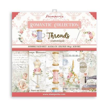 Комплект дизайнерска хартия - Romantic Threads - 10 двустранни листа