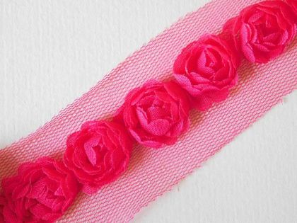 Дантела Органза с рози - Циклама -  1 м