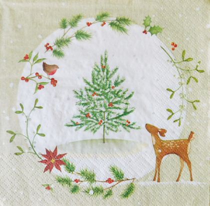 Салфетка Fawn with Christmas Tree green 312251