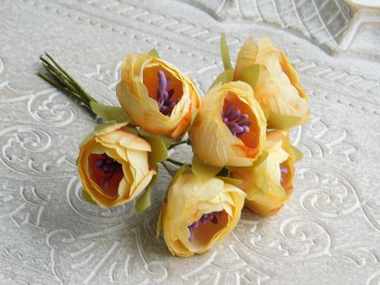 Букет божури с лилави тичинки - Праскова - 6 бр. 