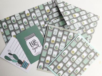 Заготовка за плик и картички - Succulent - 8 елемента