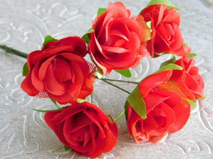 Рози с мрежа - Червено - 6 бр.