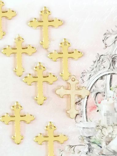 Кръст Огледален акрил - Златист - 10 бр.