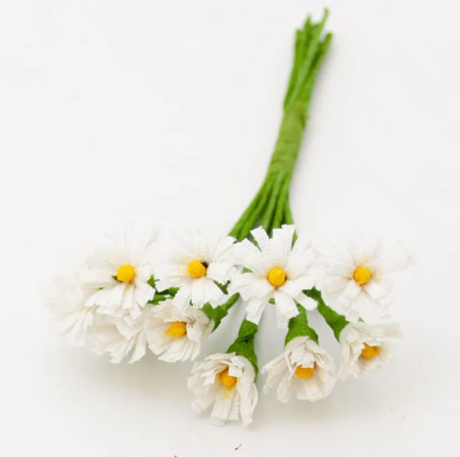 Текстилни цветя Мини маргаритки - Бляло - 10 бр.