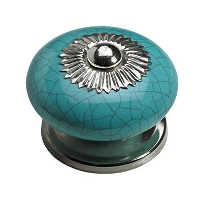 Дръжка - Керамична Тюркоаз кракле - Ø 40 x 25 мм