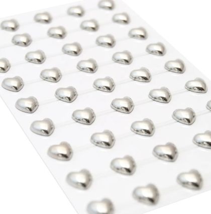 Полусферични самозалепващи перли - Сърца Сребо - 54 бр.