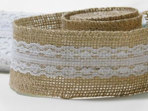 Лента от зебло и бяла дантела - 2,00 м