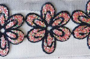 Тюлена лента на цветя - Черно и брокат дъга -1 м.