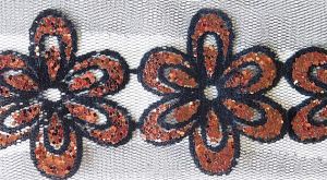 Тюлена лента на цветя - Черно и кафяв брокат -1 м.