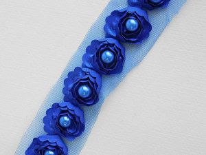 Дантела Органза с перли - Кобалтово синьо- 1 м.