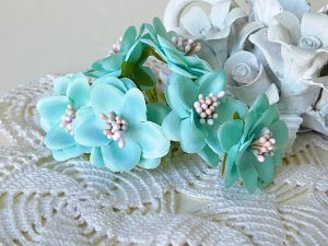 Текстилни цветя с тичинки мат - Аквамарин
