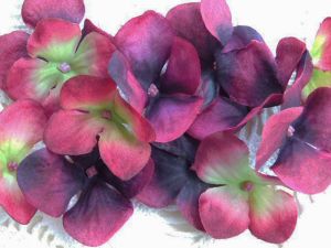 Цвят хортензия от плат - Големи Бордо и Зелено  Меланж - 12 бр.